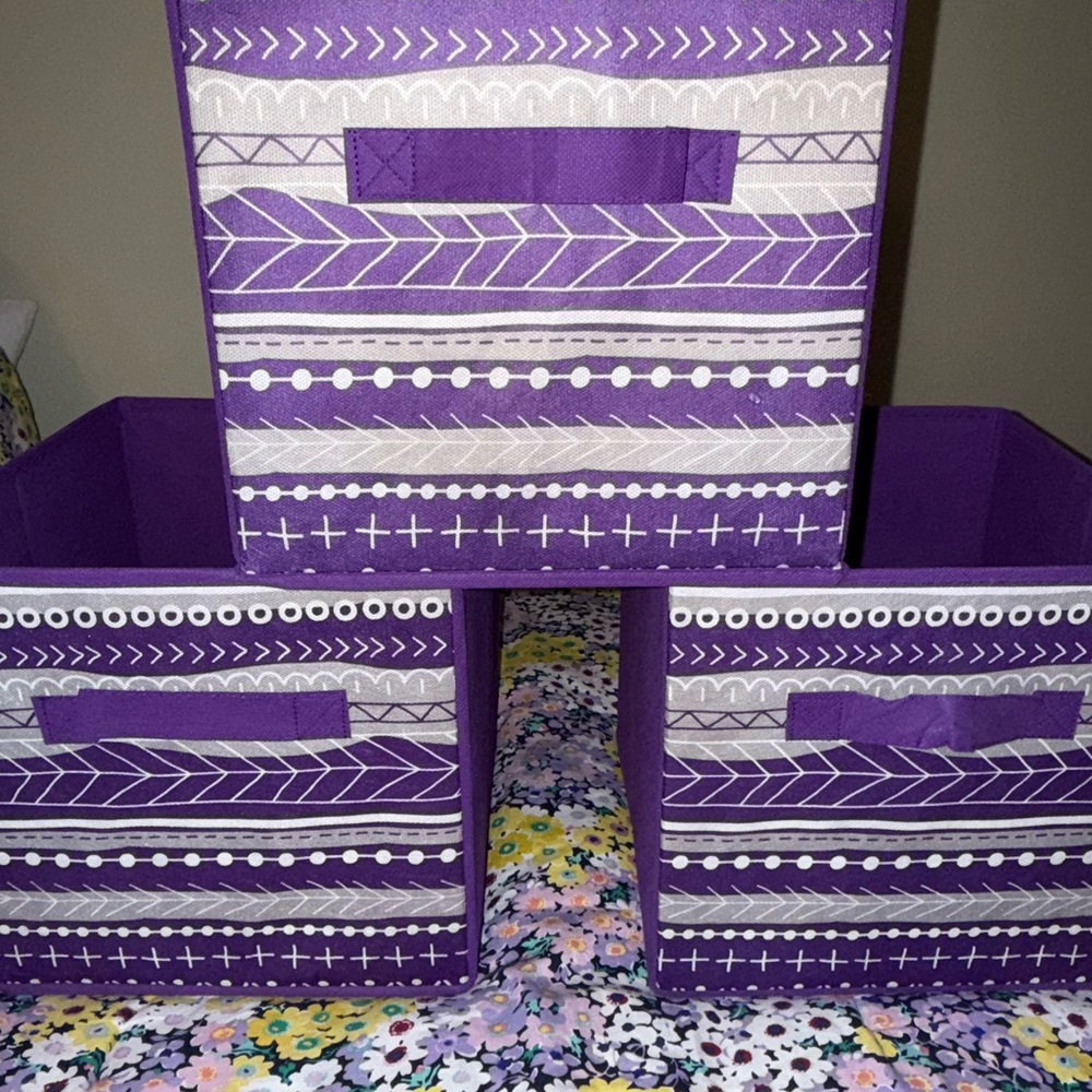 Chevron Patterned Purple Storage Bins